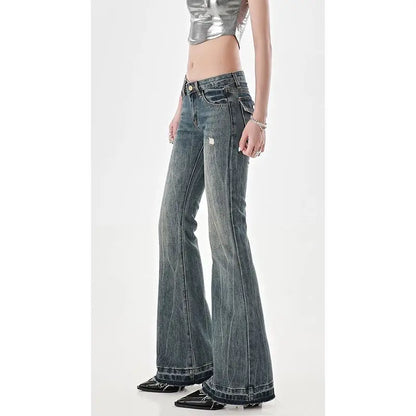 Women's Low Waist Flared Jeans - Slim Fit Micro Flare Pants for a Stylish Look