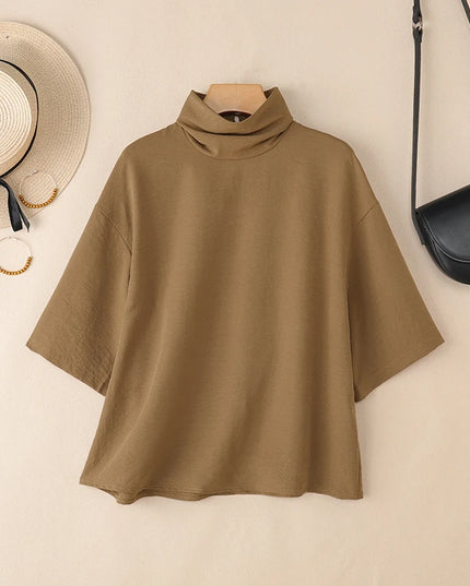 Zanzea Women's Elegant Turtleneck Half Sleeve Blouse
