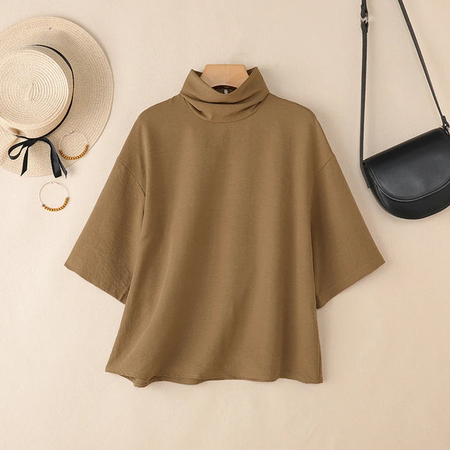 Zanzea Women's Elegant Turtleneck Half Sleeve Blouse