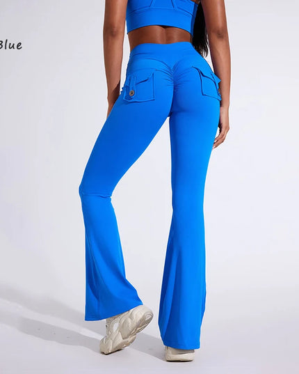 DIAS FIT JOY Women's High-Waisted Pocket Flared Pants | Hip-Lifting, Comfort Fit, Trendy Flared Trousers
