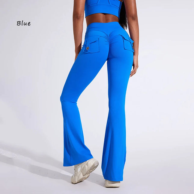 DIAS FIT JOY Women's High-Waisted Pocket Flared Pants | Hip-Lifting, Comfort Fit, Trendy Flared Trousers