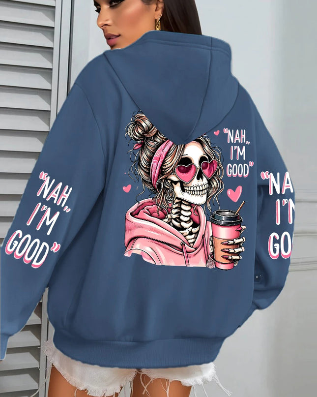 Women's "Expensive Talks Back" Printed Hoodie Sweater - Loose Fit