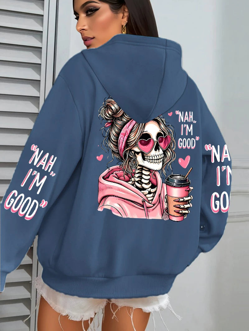 Women's "Expensive Talks Back" Printed Hoodie Sweater - Loose Fit