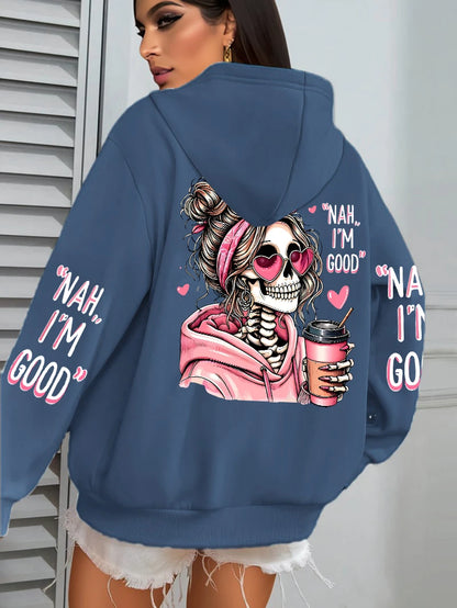 Women's "Expensive Talks Back" Printed Hoodie Sweater - Loose Fit