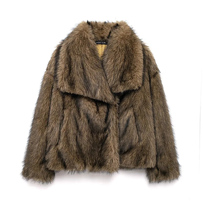 KONDALA Women's Faux Fur Turn-Down Collar Elegant Jacket