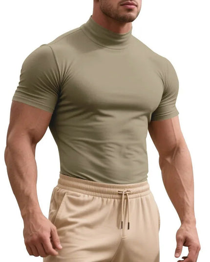 Men's Quick-Dry Half High Collar Short Sleeve Breathable Slim T-Shirt