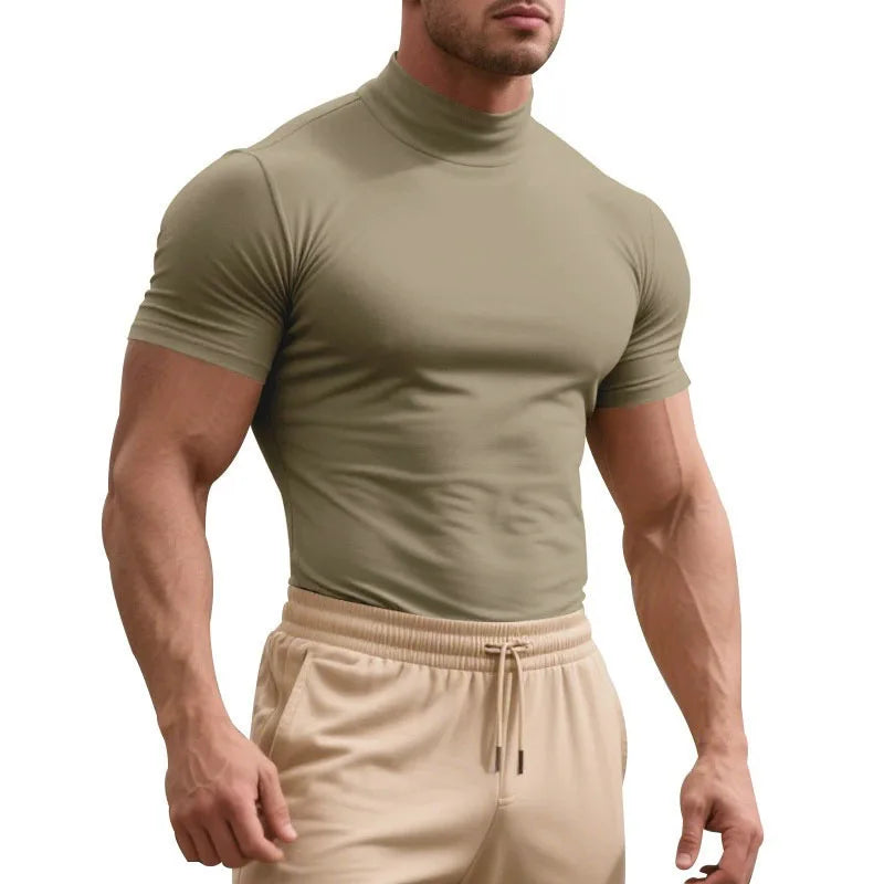 Men's Quick-Dry Half High Collar Short Sleeve Breathable Slim T-Shirt