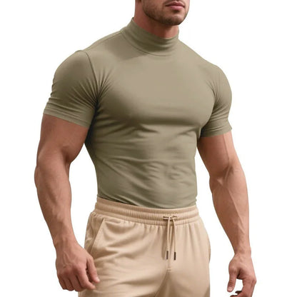 Men's Quick-Dry Half High Collar Short Sleeve Breathable Slim T-Shirt