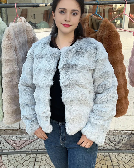 Women's Short Faux Fur Coat – Plush Imitation Fur Jacket