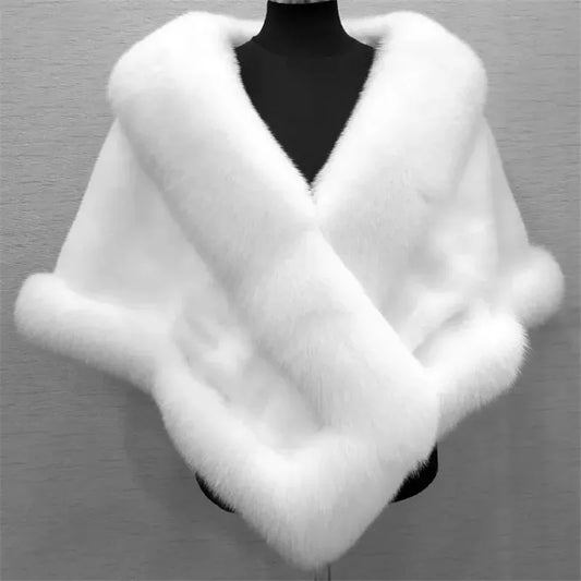 Women's Faux Fur Shawl Jacket - Thick, Warm, and Stylish Faux Fur Wrap