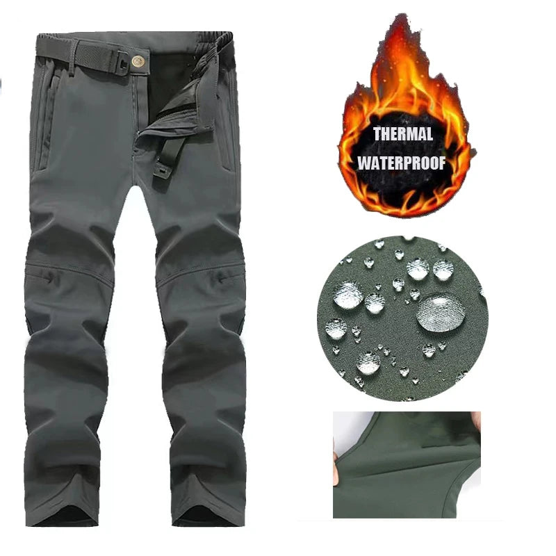 Men’s Waterproof Fleece Cargo Pants – Tactical Hiking Combat Trousers for Men