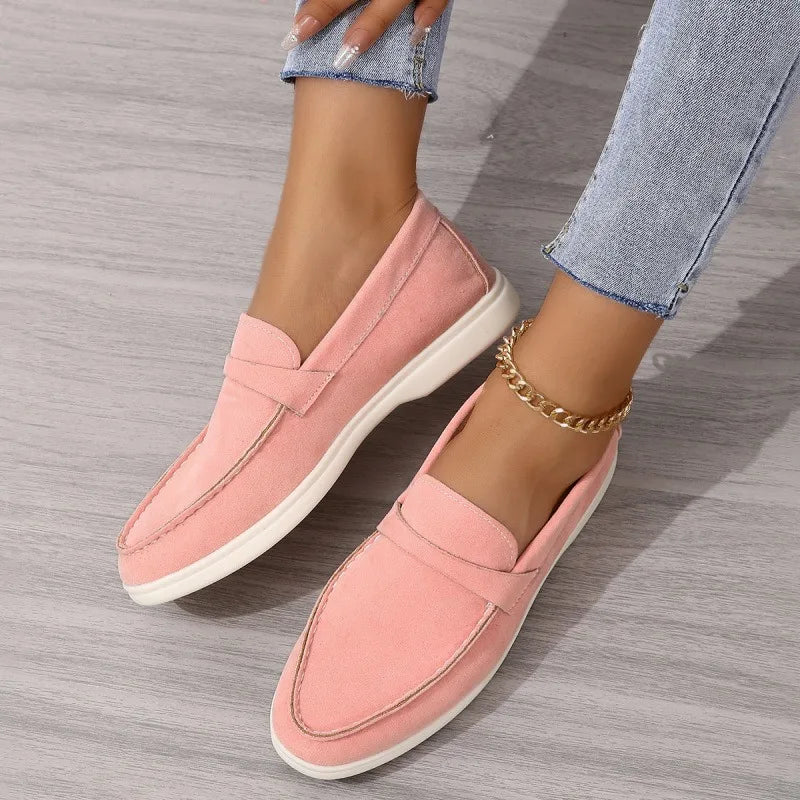 Women's Faux Suede Flat Shoes - Comfortable Loafers with Soft Sole