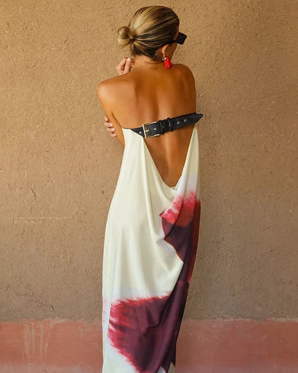 Women's Floral Off-Shoulder Strapless Backless Maxi Dress – Loose Fit