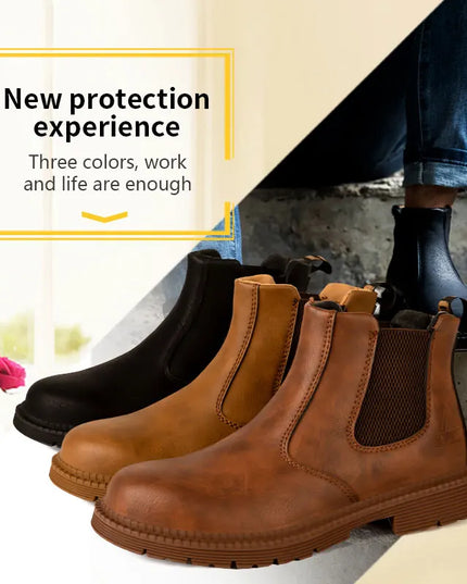 Waterproof Safety Work Shoes for Men - Steel Toe Leather Work Boots with Slip-Resistant Sole