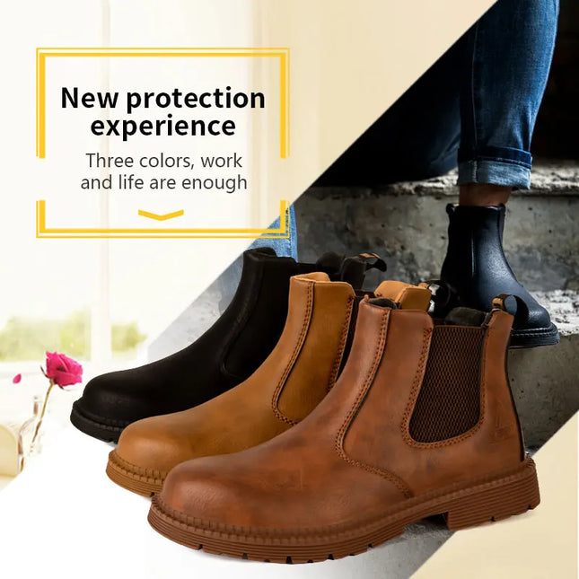 Waterproof Safety Work Shoes for Men - Steel Toe Leather Work Boots with Slip-Resistant Sole