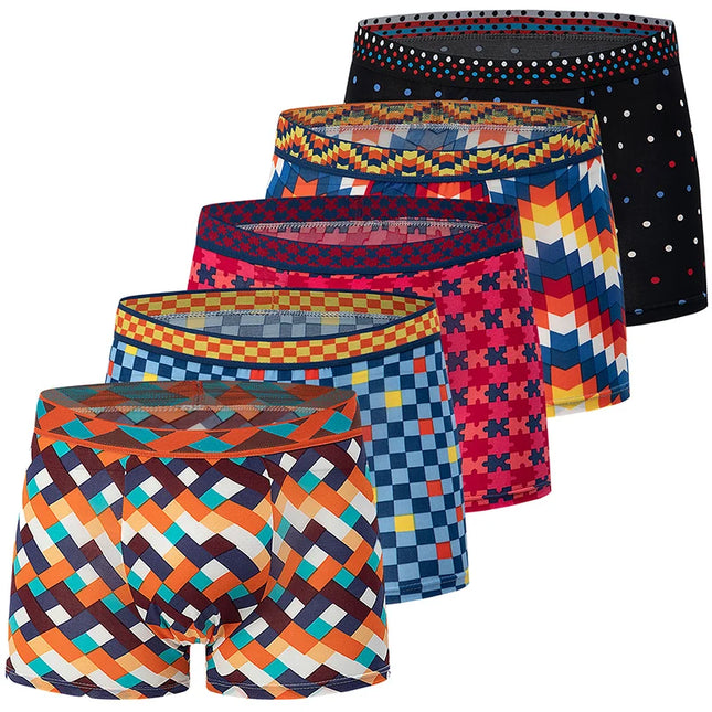 4/5-Piece Men's Colorful Patterned Casual Boxer Shorts, Comfortable Elastic Waist