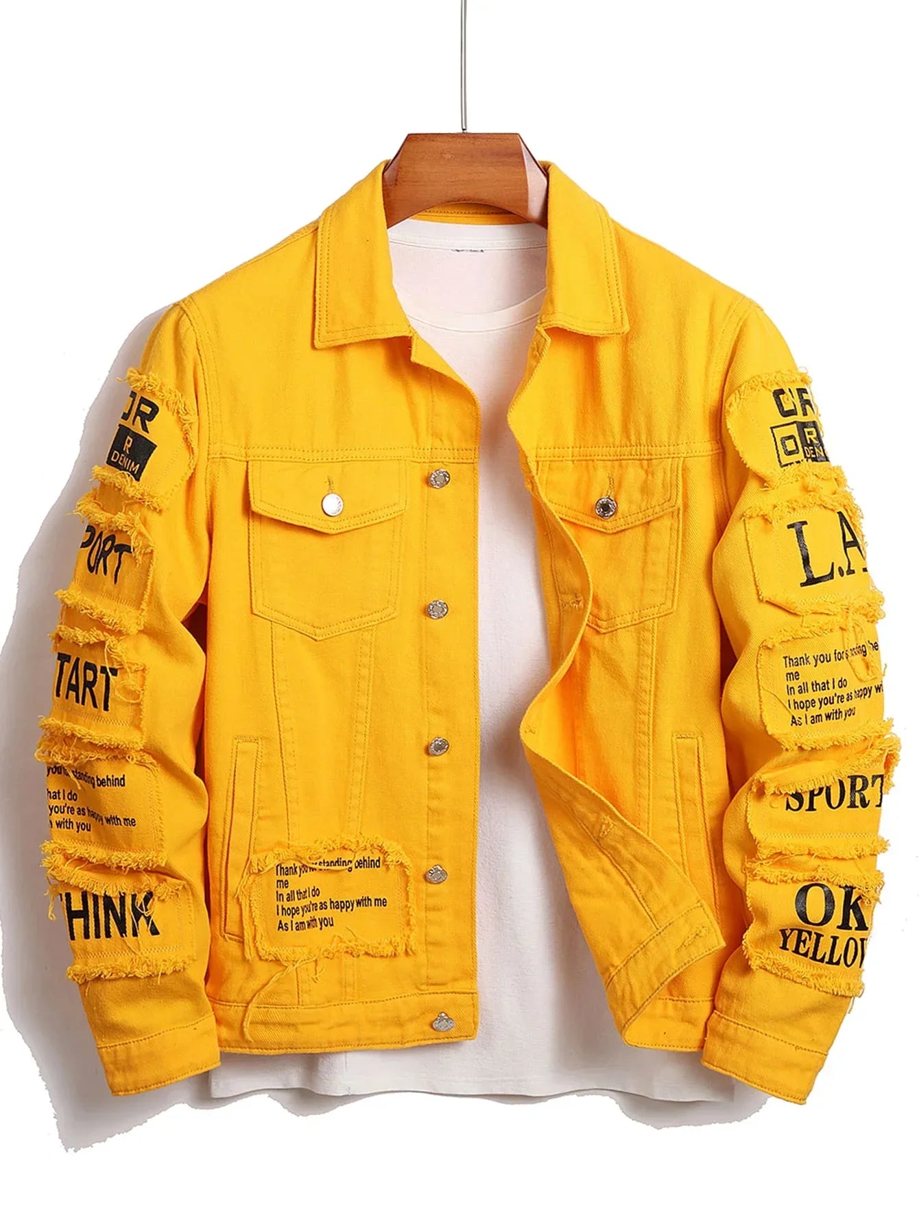 Men's Denim Style Letter Print Jacket – Stylish Casual Denim Jacket for Men