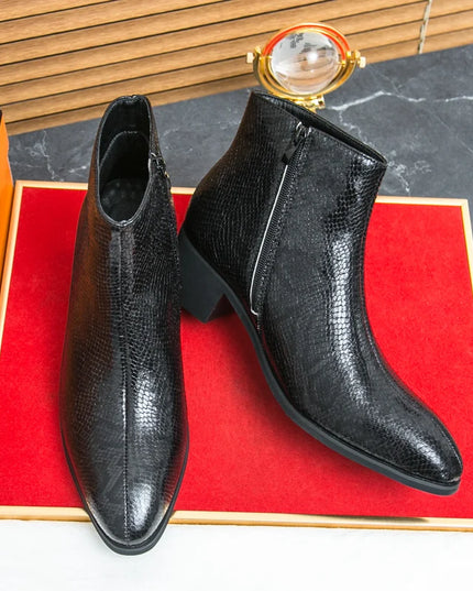 Men's Faux Leather Ankle Boots With Side Zipper Closure