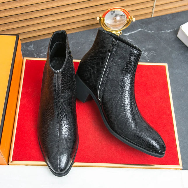 Men's Faux Leather Ankle Boots With Side Zipper Closure
