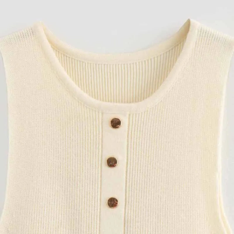Stylish Women's Long Sleeveless Knitted Dress with Buttons