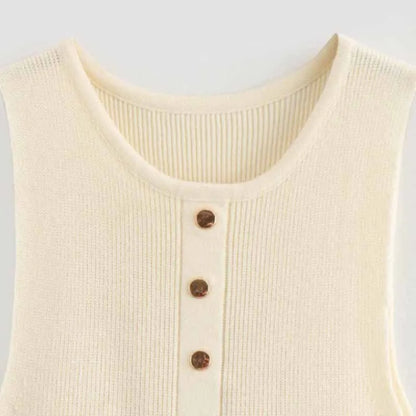 Stylish Women's Long Sleeveless Knitted Dress with Buttons