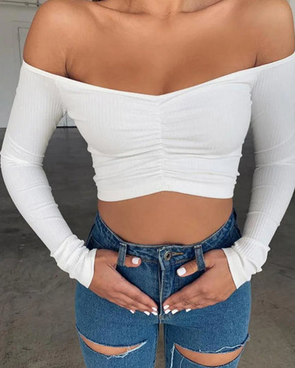 Women's Off-Shoulder Long Sleeve Cropped Top