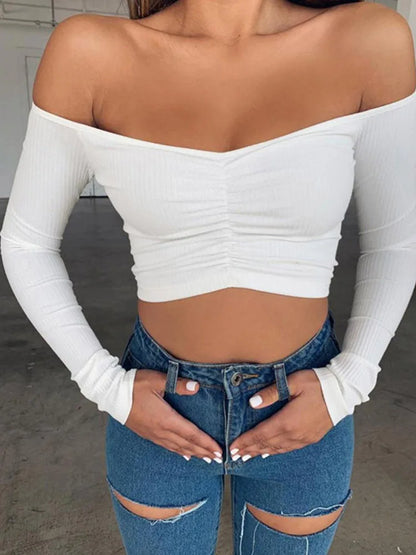 Women's Off-Shoulder Long Sleeve Cropped Top