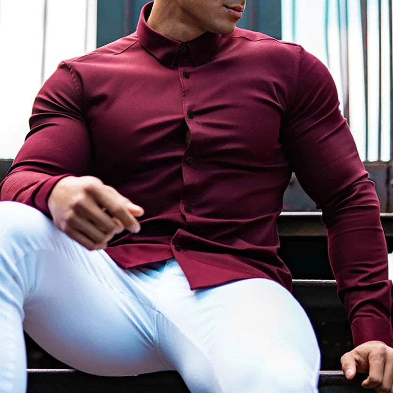 Men's Slim Fit Casual Long Sleeve Shirt - Stylish & Comfortable Men's Dress Shirt