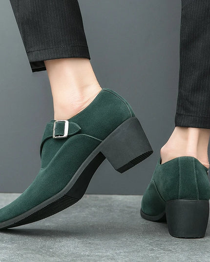 Men's 6CM Height-Boosting Platform Shoes with Pointed Toe and Buckle Decoration
