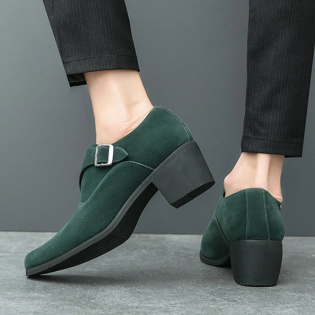 Men's 6CM Height-Boosting Platform Shoes with Pointed Toe and Buckle Decoration