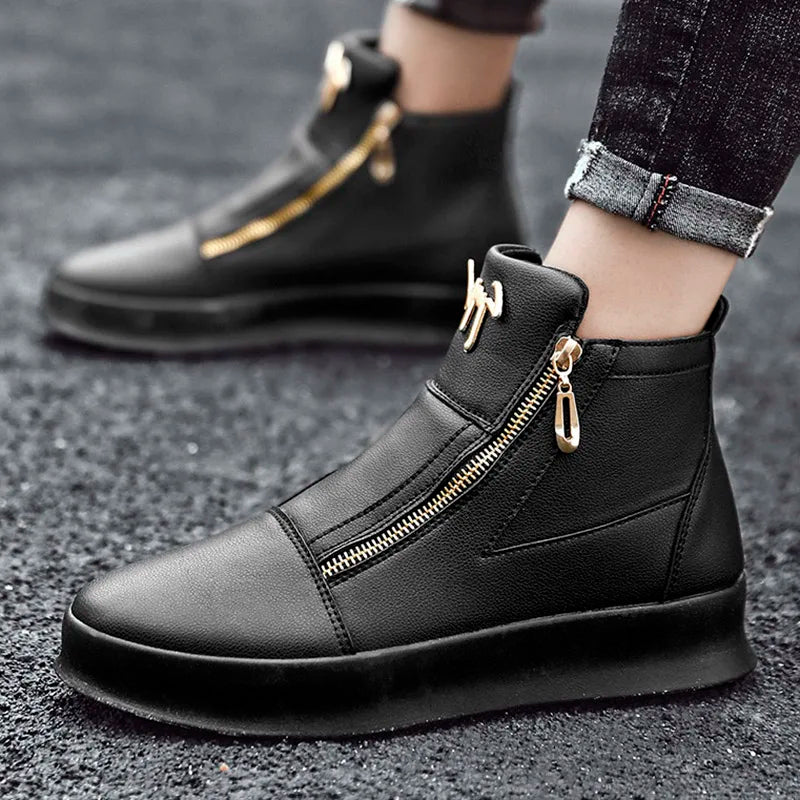 Men's Zippered High-Top Faux Leather Sneakers