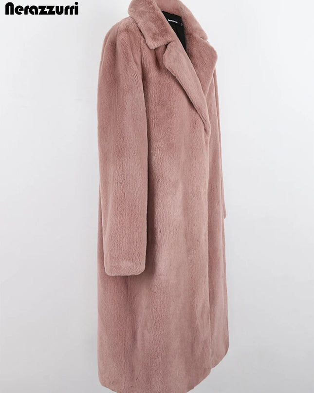 Nerazzurri Women’s Long Faux Fur Coat – Thick, Warm, Soft & Stylish Outerwear