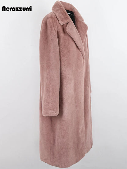 Nerazzurri Women’s Long Faux Fur Coat – Thick, Warm, Soft & Stylish Outerwear