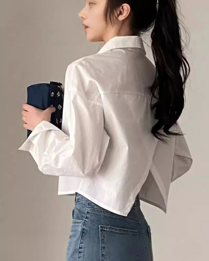 Casual Long Sleeve Women's Shirt - Korean Style Button-Up Blouse