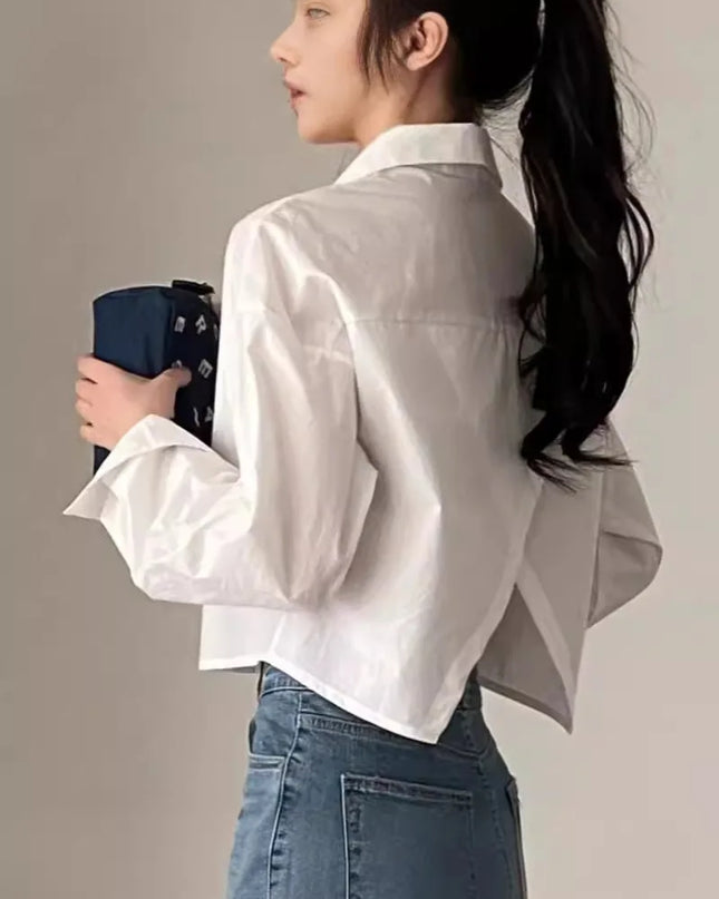 Casual Long Sleeve Women's Shirt - Korean Style Button-Up Blouse