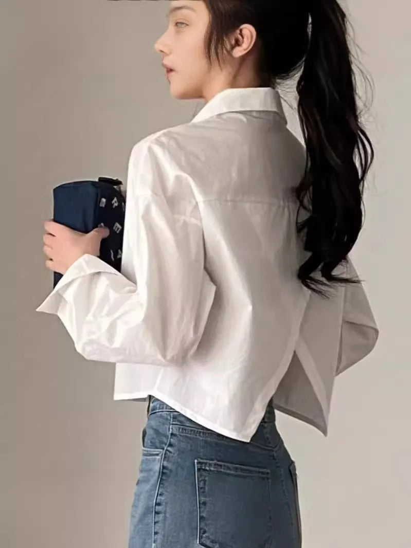 Casual Long Sleeve Women's Shirt - Korean Style Button-Up Blouse