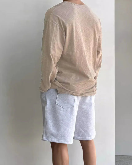 Cotton Men's Long Sleeve Loose Fit Sweater with Quarter Button Closure