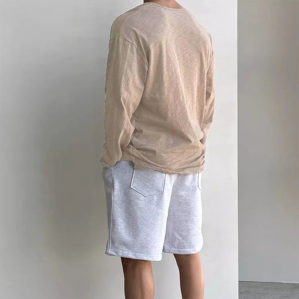 Cotton Men's Long Sleeve Loose Fit Sweater with Quarter Button Closure