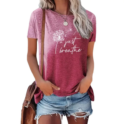 Women's Oversized Dandelion Print T-Shirt with Gradual Design