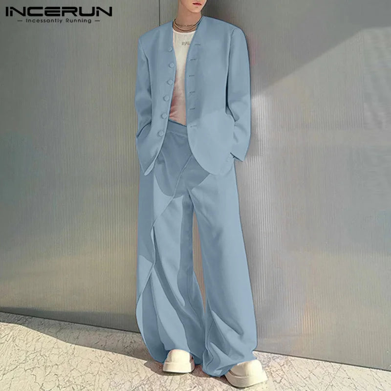 Inceurn Men’s Two-Piece Long Sleeve Blazer and Wide Leg Pants Set