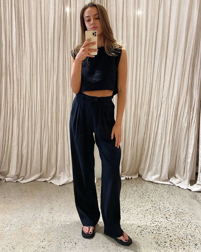 Women's Cotton Linen Two-Piece Vest and Pants Set