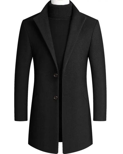 Slim Fit Woolen Windbreaker Long Coat for Men