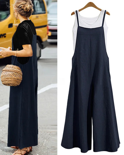 Women’s Wide-Leg Dungaree Pants with Strap - Casual and Loose Fit