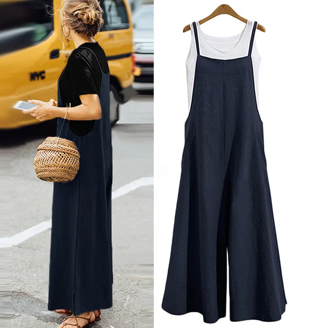 Women’s Wide-Leg Dungaree Pants with Strap - Casual and Loose Fit