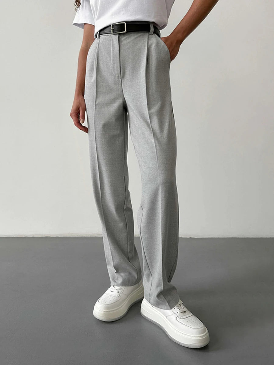 Slim Fit High Waist Straight Leg Women's Trousers