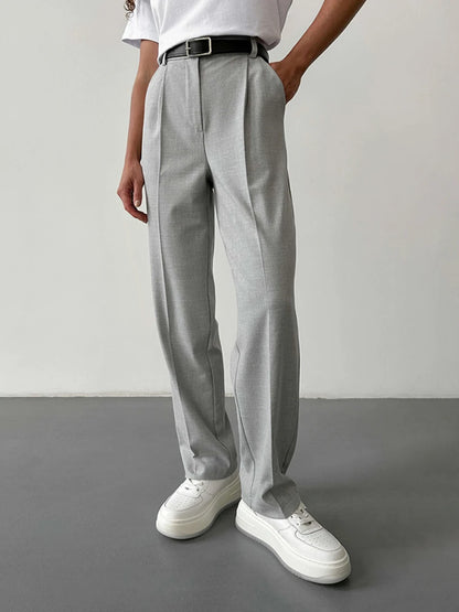 Slim Fit High Waist Straight Leg Women's Trousers