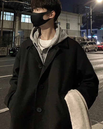 Men's Woollen Long Coat with Turn-Down Collar