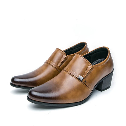 Men's Faux Leather Slip-On Loafers with Height-Enhancing Design