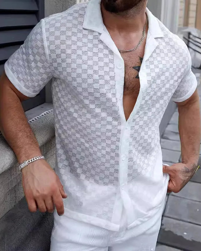 Men's Breathable Lace Hollow-Out Casual Shirt