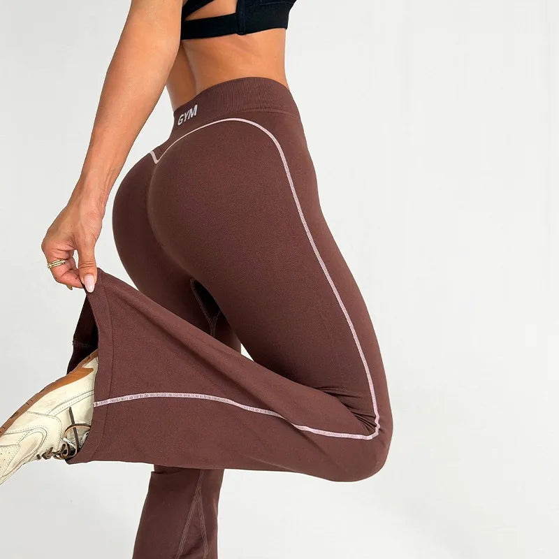 Women's High-Waist Flared Sports Pants with Elastic Sweatpants